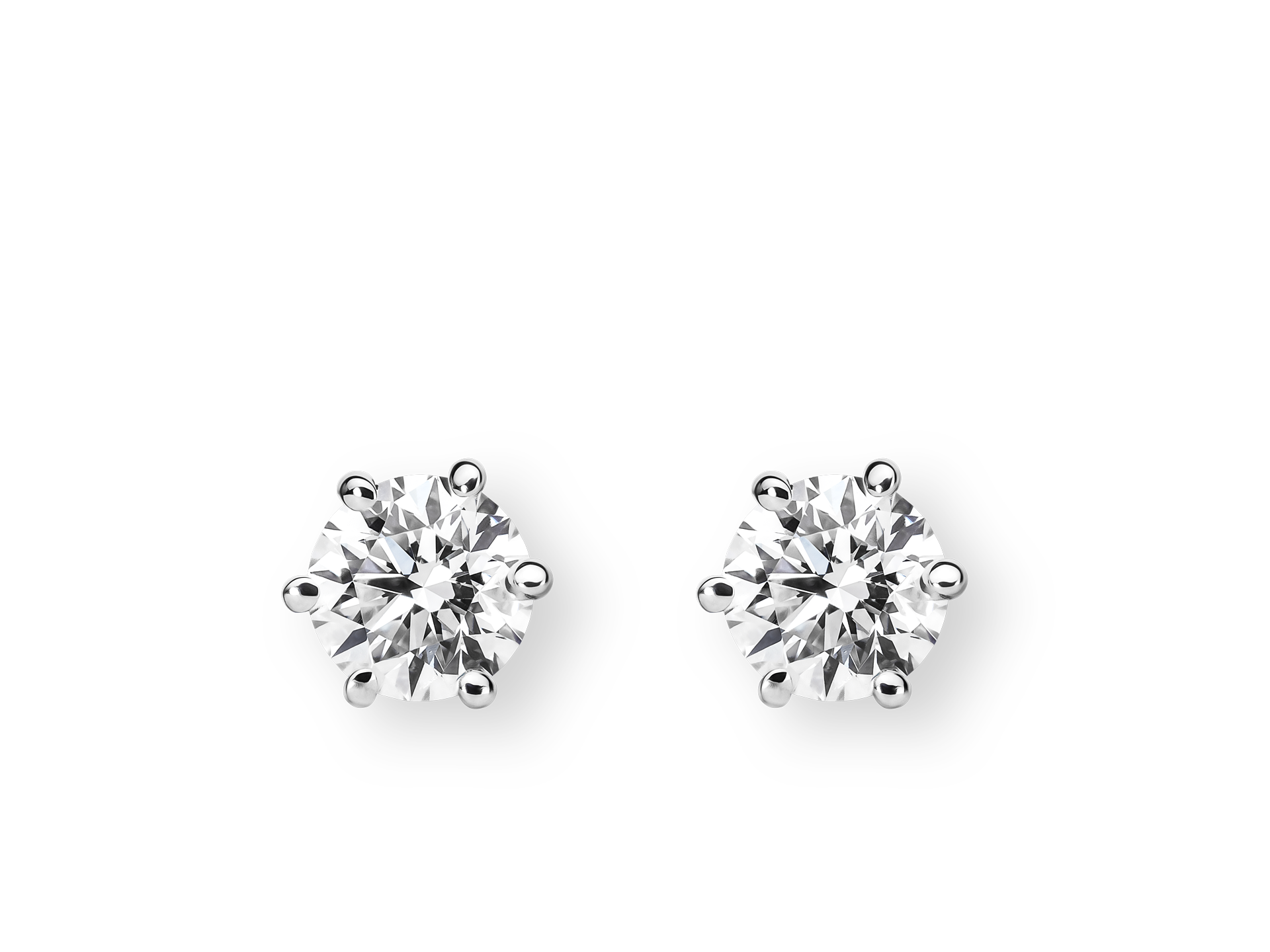 Die Schullin SOLITAIRE OHRSTECKER 0,40 CARAT sind runde Diamant-Ohrstecker in Sechs-Zacken-Fassung aus weißem Metall, die vor einem schlichten weißen Hintergrund stehen.
