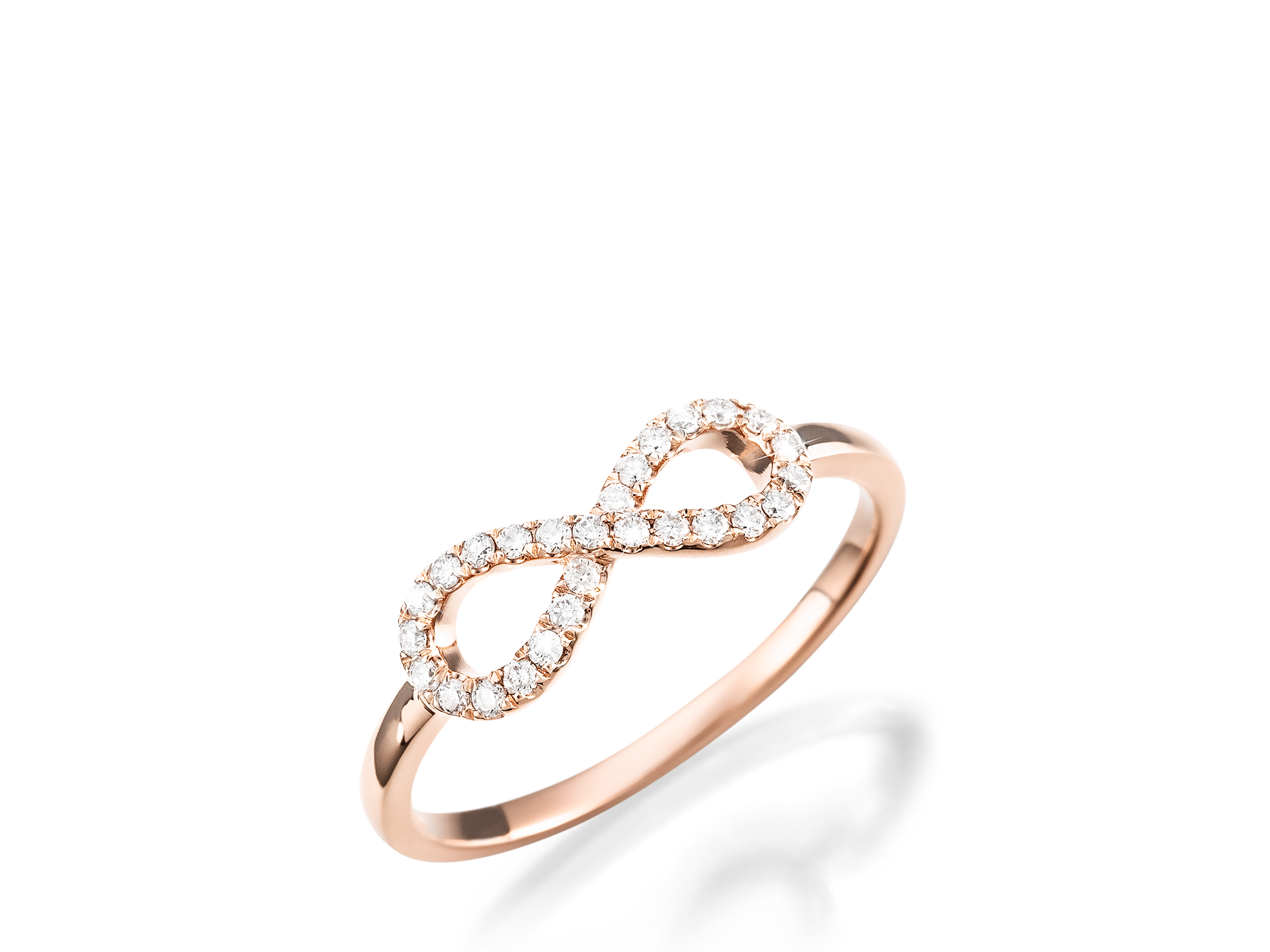 Der Schullin INFINITY RING ist ein zierlicher Goldring mit einem diamantbesetzten Unendlichkeitssymbol auf der Oberseite, das auf einem schlichten weißen Hintergrund abgebildet ist.
