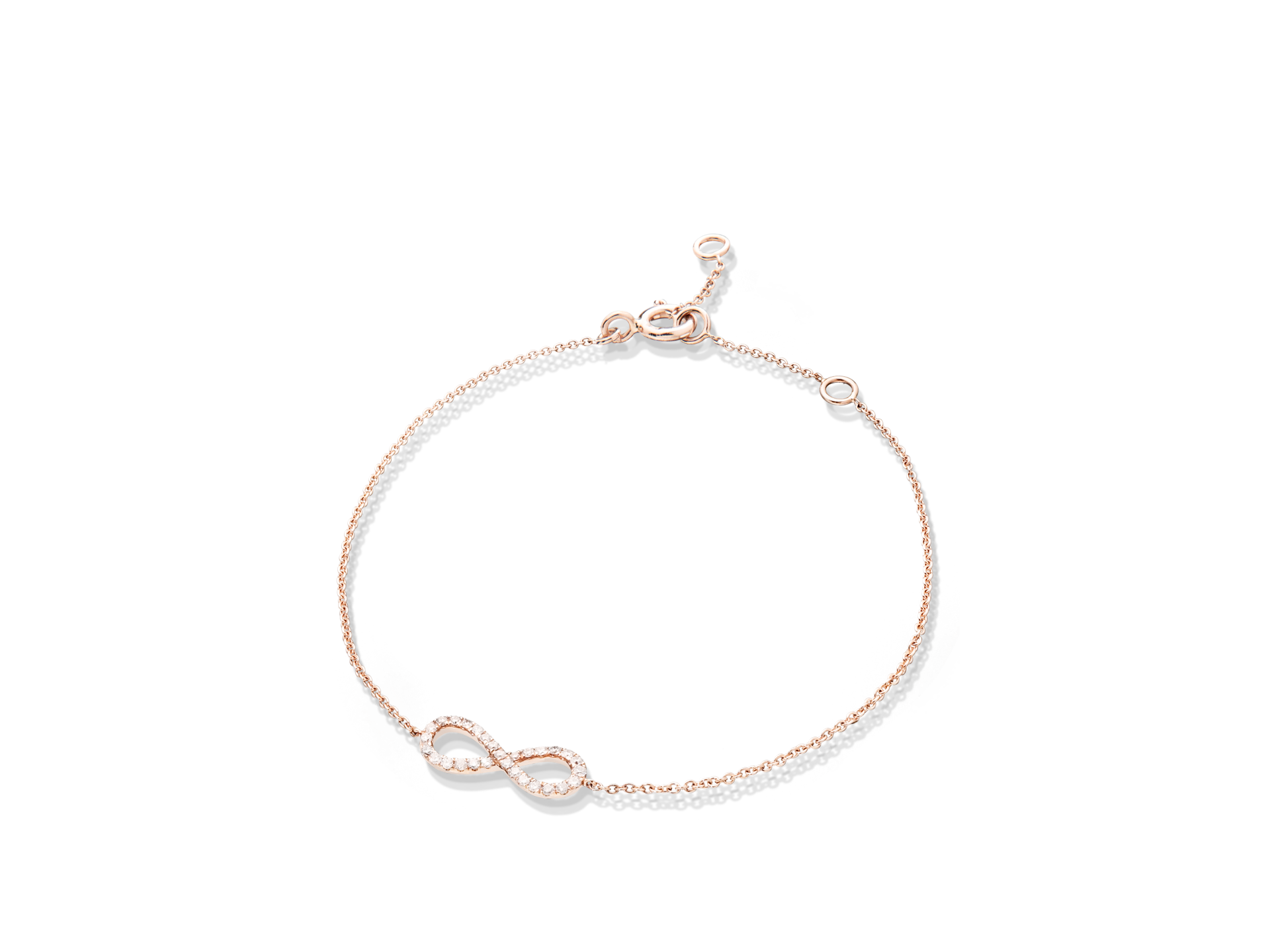 Das INFINITY ARMBAND von Schullin ist ein zartes Armband aus 18 Karat Roségold, das in seiner Mitte ein mit Diamanten besetztes Unendlichkeitssymbol zeigt. Sein einfacher, verstellbarer Verschluss sorgt für eine perfekte Passform und ermöglicht es, es für eine elegante Note leicht mit anderen Armbändern zu kombinieren.