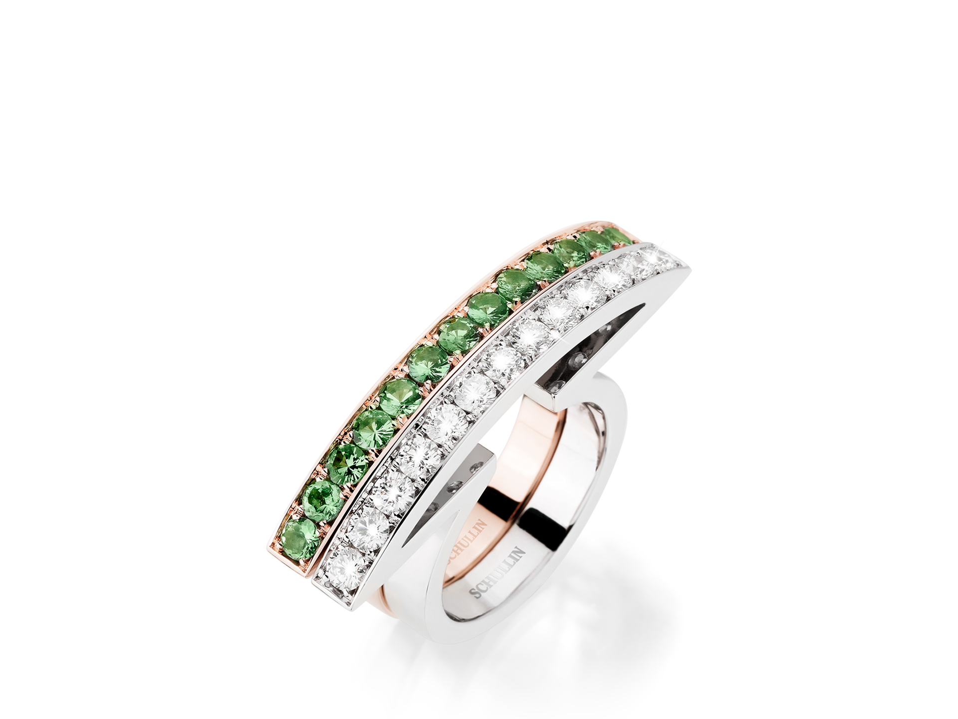 Ringe in Sichelform in Rosé- und Weißgold.