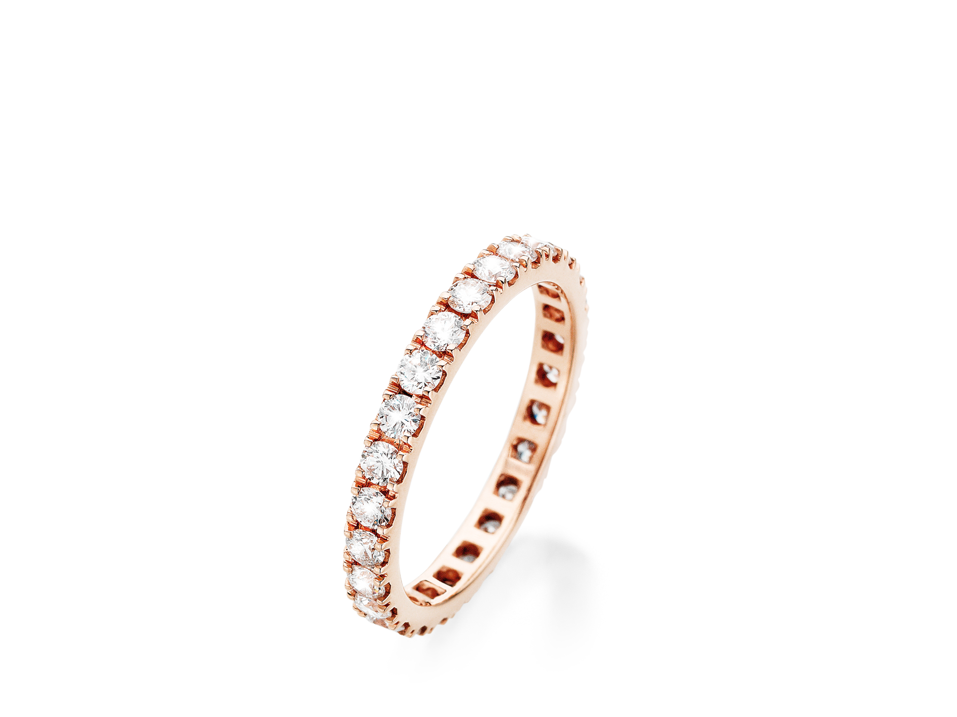 Der MEMOIRE RING 1,00 CARAT von Schullin ist ein mit runden weißen Diamanten besetzter Ewigkeitsring aus Roségold, der auf einem schlichten weißen Hintergrund gezeigt wird.