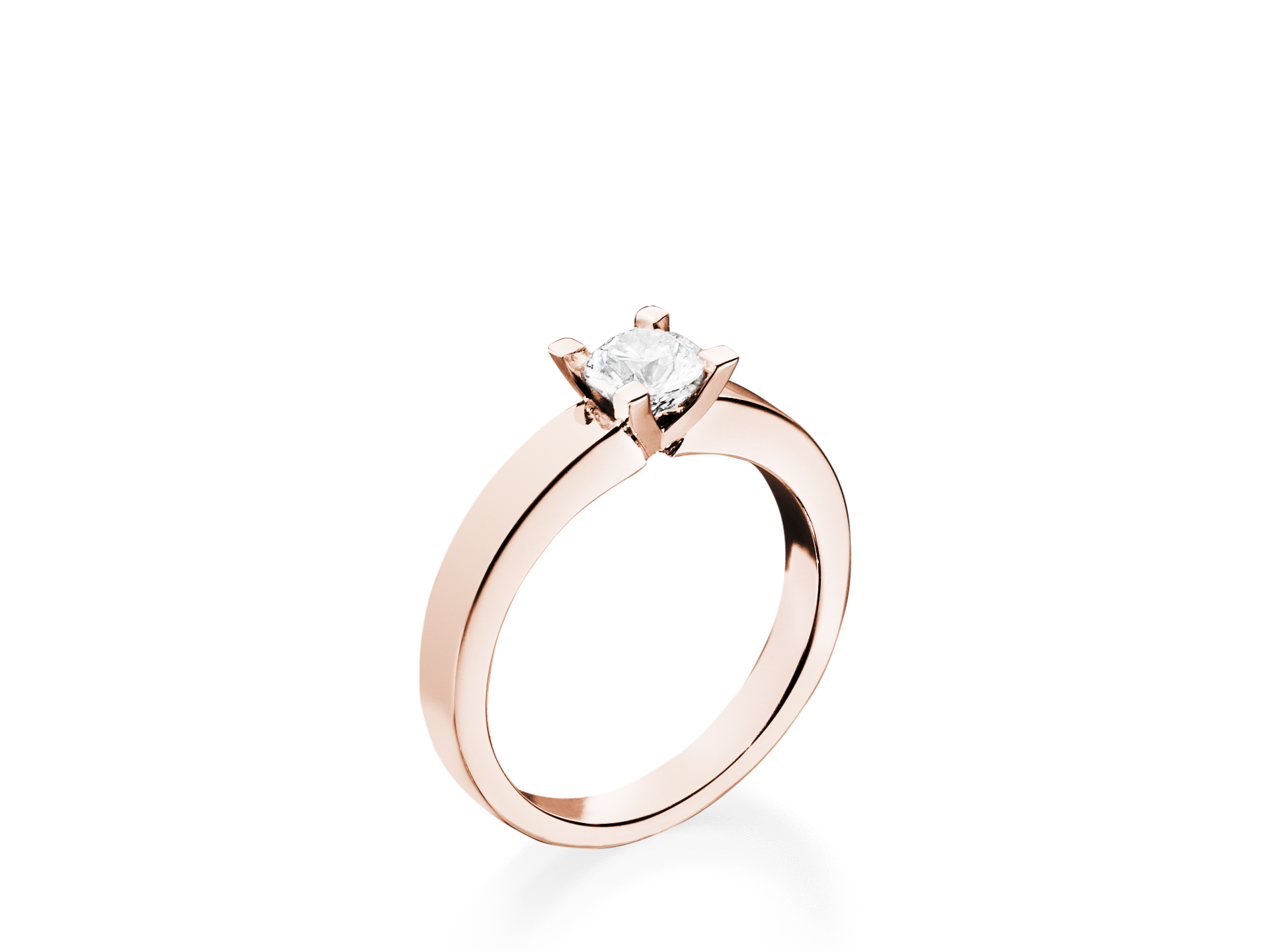 Der SOLITAIRE RING VICTORY 0.75 CARAT von Schullin ist ein Verlobungsring aus Roségold mit einem einzelnen Diamanten im Quadratschliff in einer Zackenfassung, der vor einem schlichten weißen Hintergrund steht.