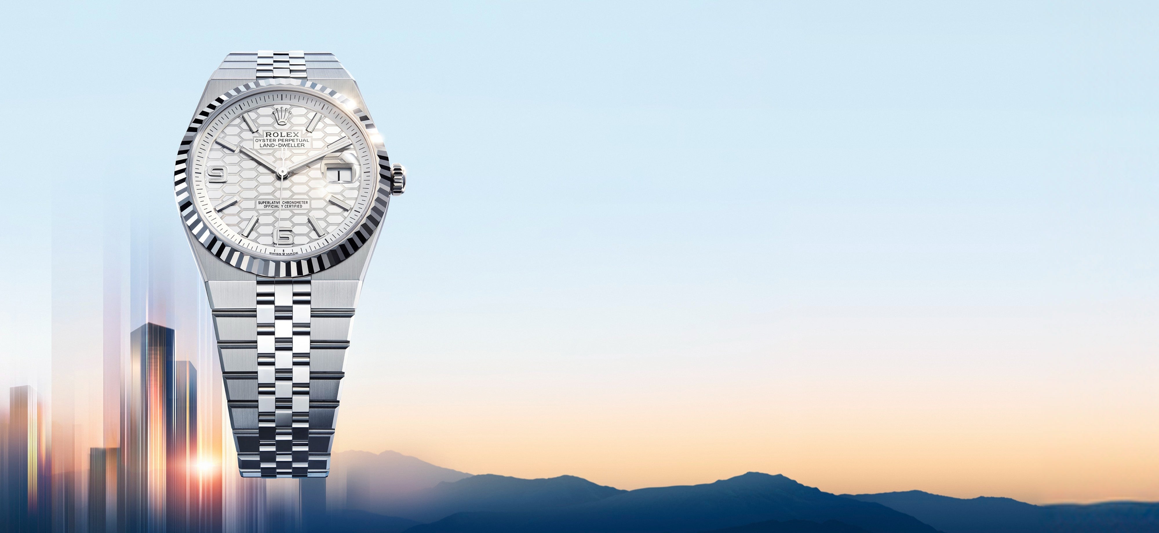 Abbildung einer Rolex Land-Dweller mit Nennung von Schullin Graz als autorisiertem Rolex-Fachhändler.